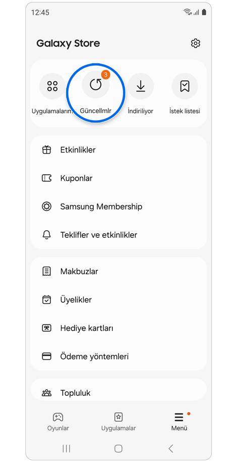 Galaxy telefonundaki Galaxy Store uygulaması.