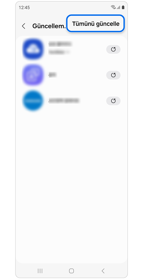 Güncellenebilecek Galaxy Watch uygulamalarının listesi.