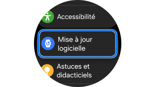 Écran du menu des paramètres d’une Galaxy Watch.