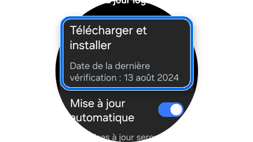 Écran du menu de mise à jour logicielle d’une Galaxy Watch.