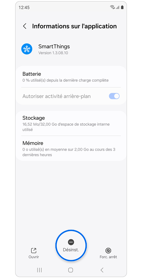 Écran d'accueil d'une application installée sur une Galaxy Watch dans Galaxy Wearable.