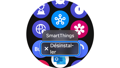 Écran d'une Galaxy Watch affichant l’option permettant de désinstaller une application.