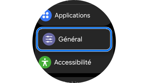 Écran du menu des paramètres d’une Galaxy Watch.