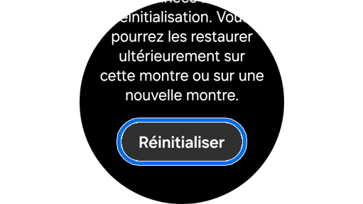 Écran de réinitialisation sur une Galaxy Watch.