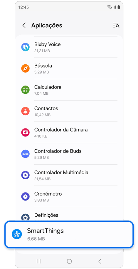Lista de aplicações num Galaxy Watch.