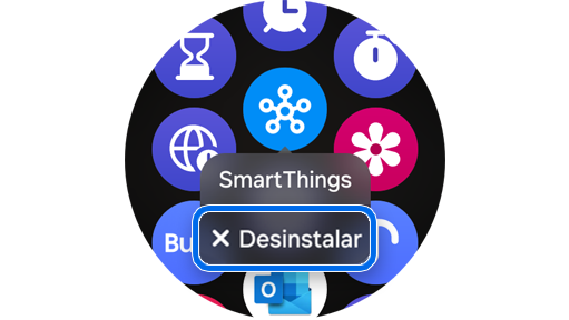 Opção para desinstalar uma aplicação de um Galaxy Watch.