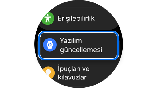 Galaxy Watch “Ayarlar” içinde “Yazılım güncellemesi” seçeneği.