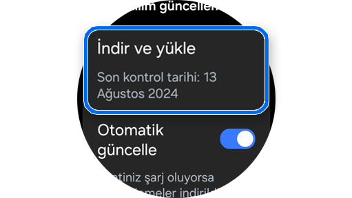 Galaxy Watch'ta güncellemeleri indirme ve yükleme seçeneği.