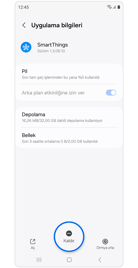Kaldırılmak için seçilen uygulama.