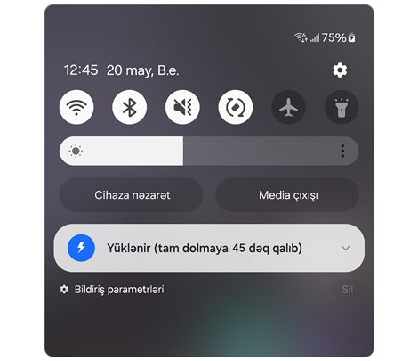 Galaxy mobil cihazının Sürətli Panel.