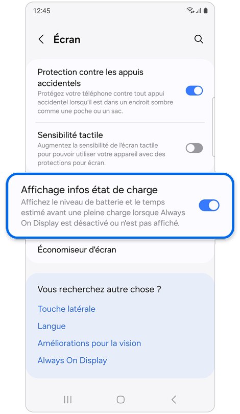 Écran d'accueil du menu d'affichage.