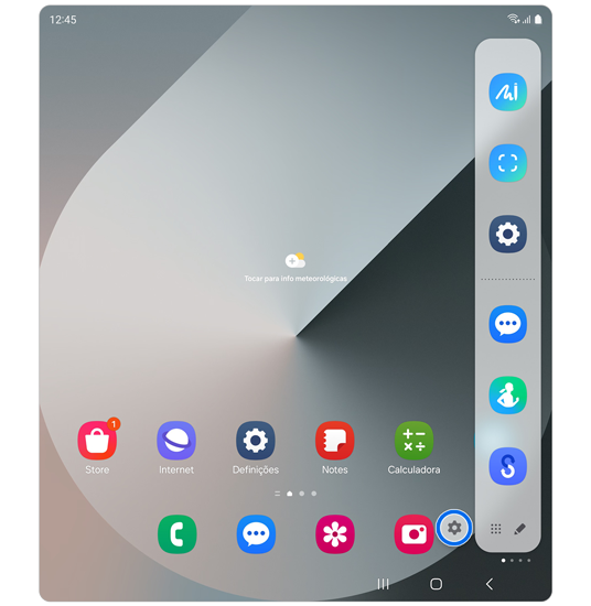 Menu dos painéis Edge aberto.