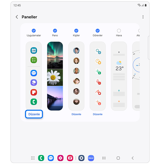 Edge panelindeki seçenekler.