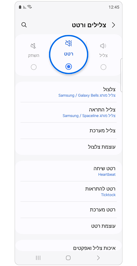 מסך הבית של צלילים ורטט.