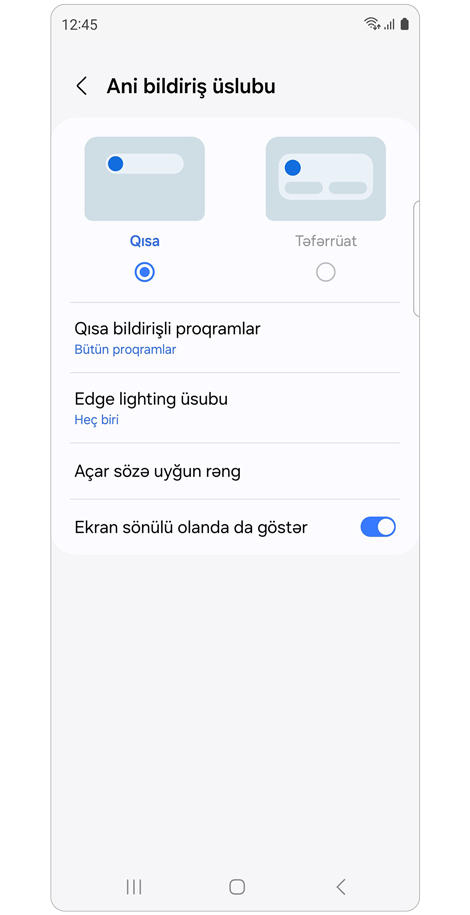 Bildiriş açılmış pəncərə üsulu parametrləri.