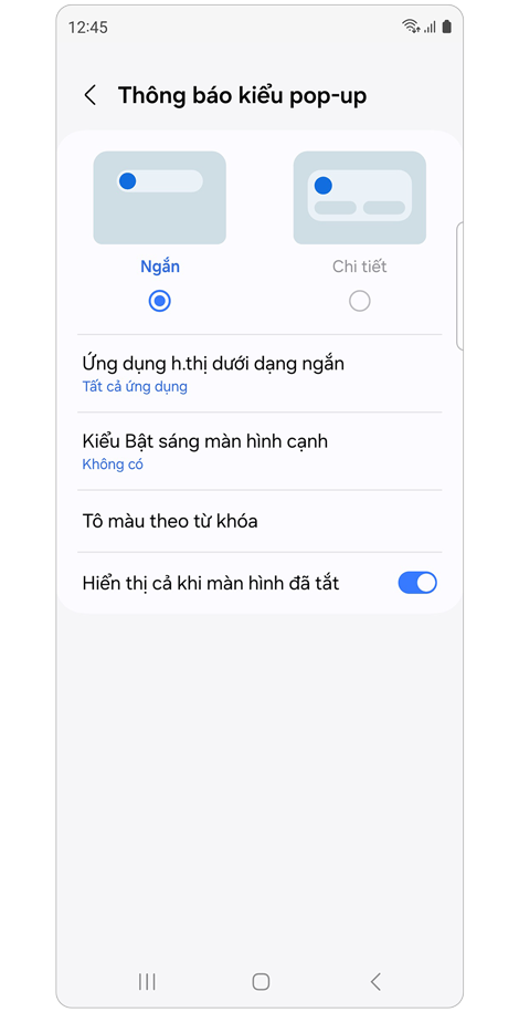 Cài đặt Thông báo kiểu pop-up.