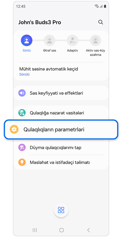 Qulaqlıq əsas ekranı.