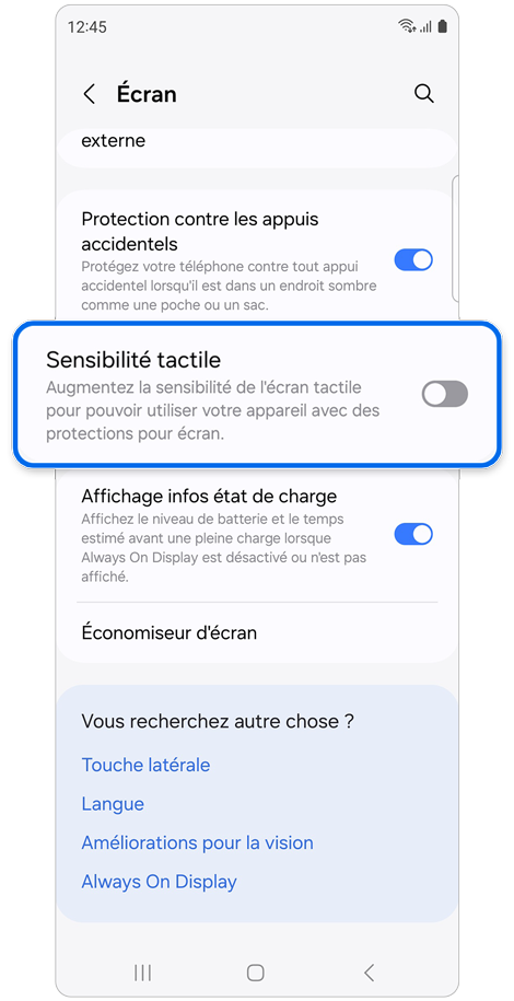 Écran d'accueil du menu d'affichage