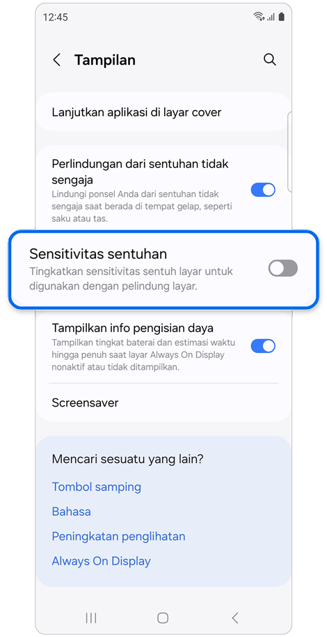 Tampilan layar pengaturan