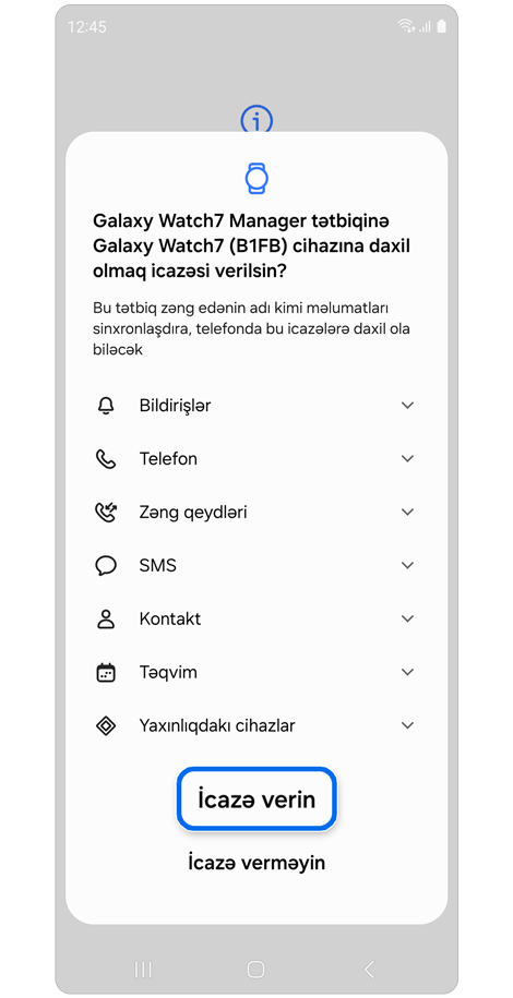Giriş icazəsi vermə ekranı.