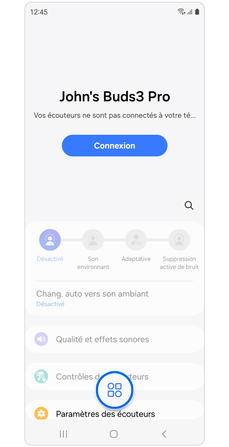 Écran d'accueil de l’application Galaxy Wearable.