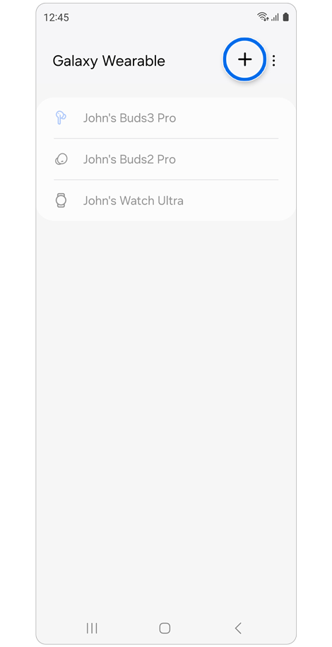 Écran du gestionnaire de périphériques de l’application Galaxy Wearable.