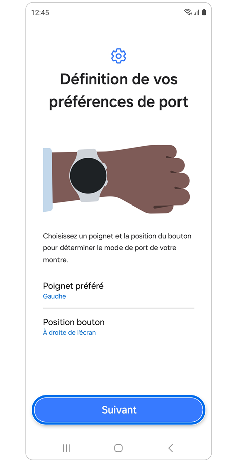 Écran de préférences de port d’une Galaxy Watch.