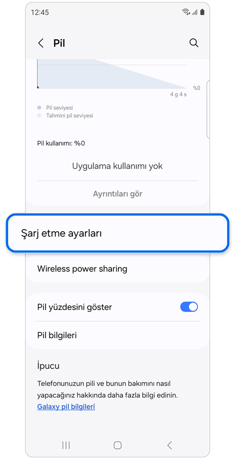 Pil ayarları ekranı