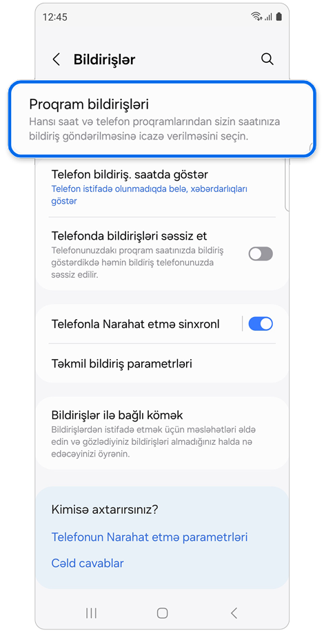 Saat bildirişləri ekranı.