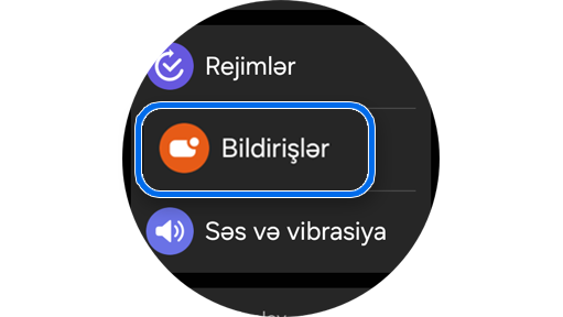 Parametrlər əsas ekranı.