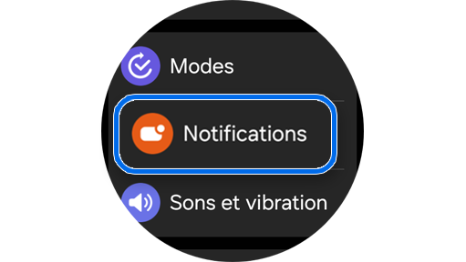 Écran d'accueil du menu des paramètres sur une Galaxy Watch.