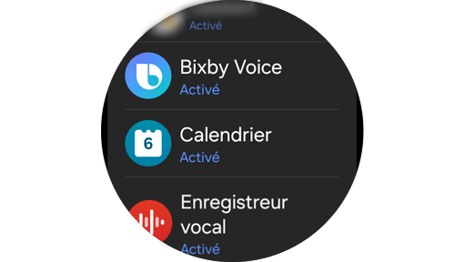 Liste des applications disponibles sur une Galaxy Watch.