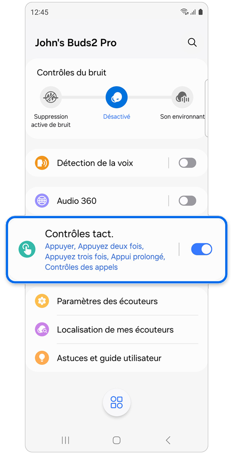 Écran d'accueil de l’application Galaxy Wearable