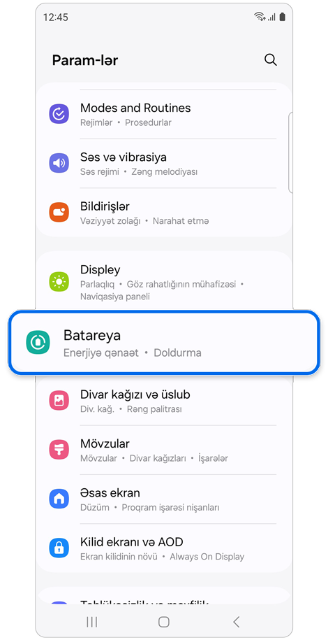 Param-lər əsas ekranı.