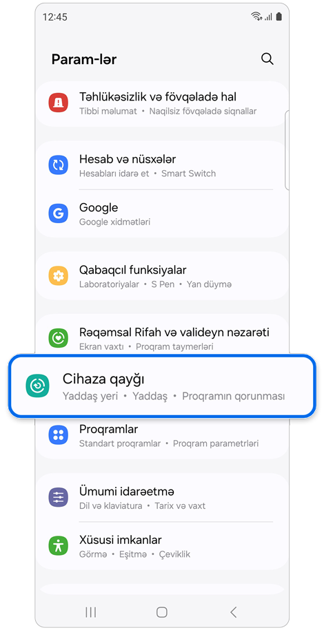 Param-lər əsas ekranı.
