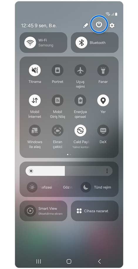 Samsung Galaxy Sürətli panel.