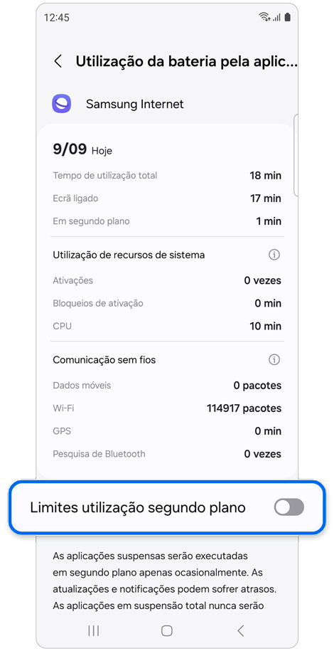 Informações sobre a utilização da bateria.