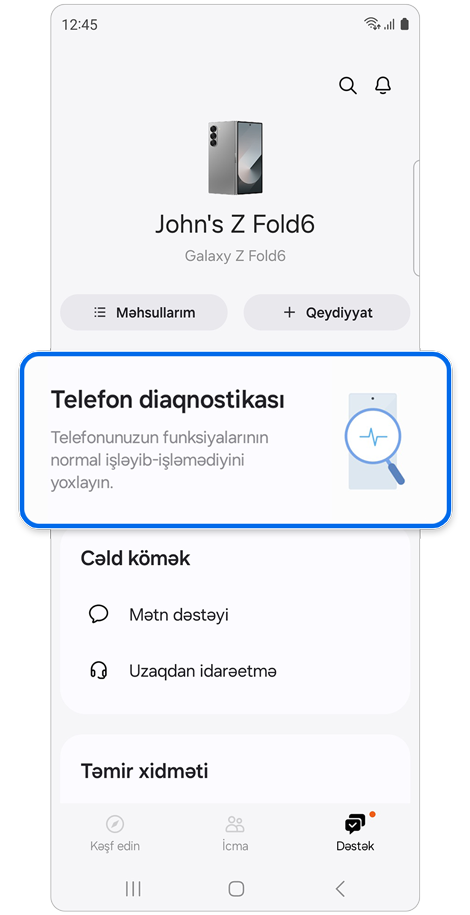 Samsung Members-də Dəstək bölməsi