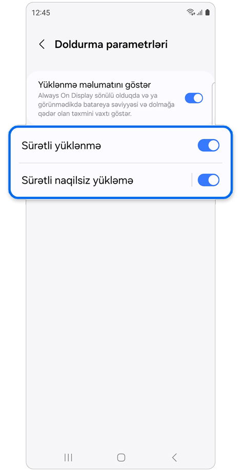 Şarj parametrləri ekranı
