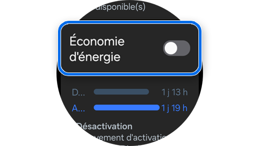 Écran du menu batterie d’une Galaxy Watch.