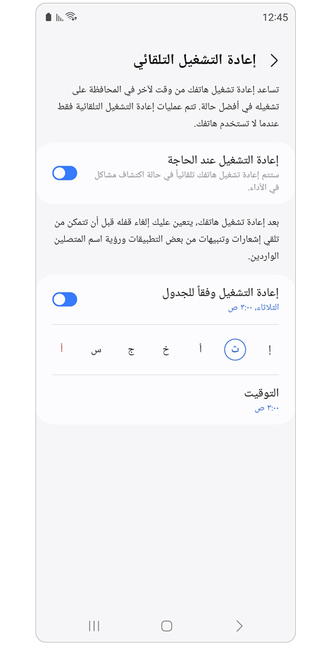 شاشة إعداد إعادة التشغيل التلقائي
