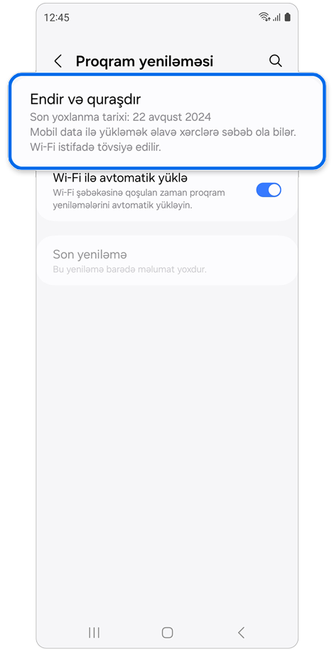 Proqram təminatı yeniləməsi ekranı