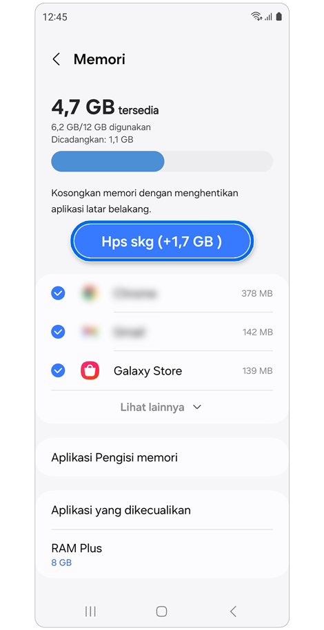 Layar manajemen memori perangkat