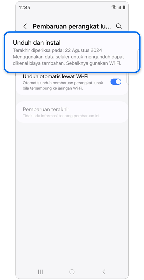 Layar pembaruan perangkat lunak