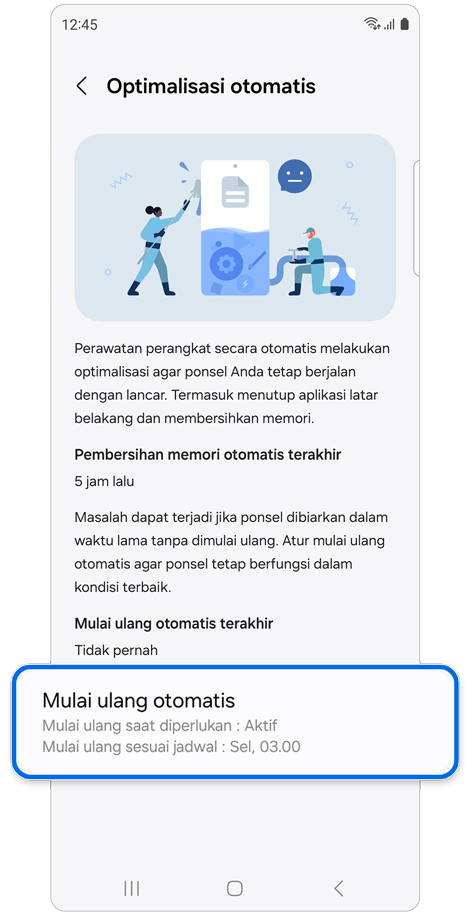 Layar pengaturan Opatimalisasi ototmatis