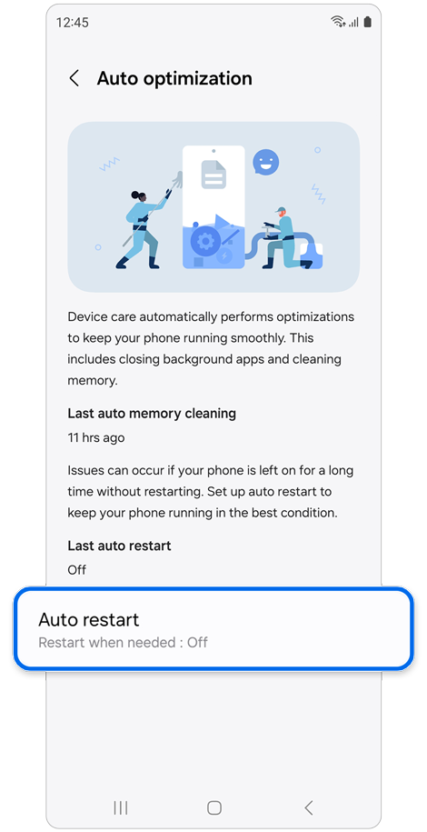Auto optimization setting screen