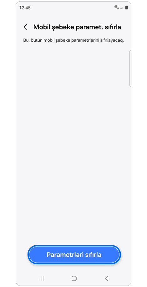 Mobil şəbəkəni sıfırla parametrləri ekranı.