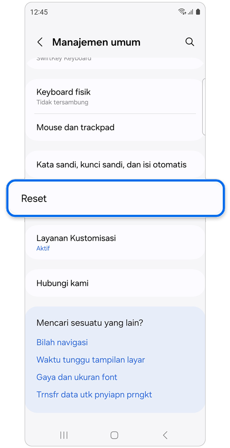 Layar pengaturan Manajemen umum.