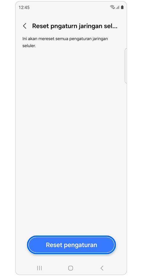Layar pengaturan Reset pengaturan jaringan seluler.