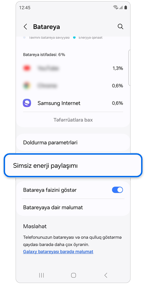Batareya parametrləri ekranı